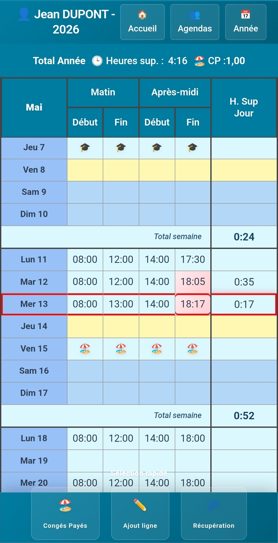 Interface de planning