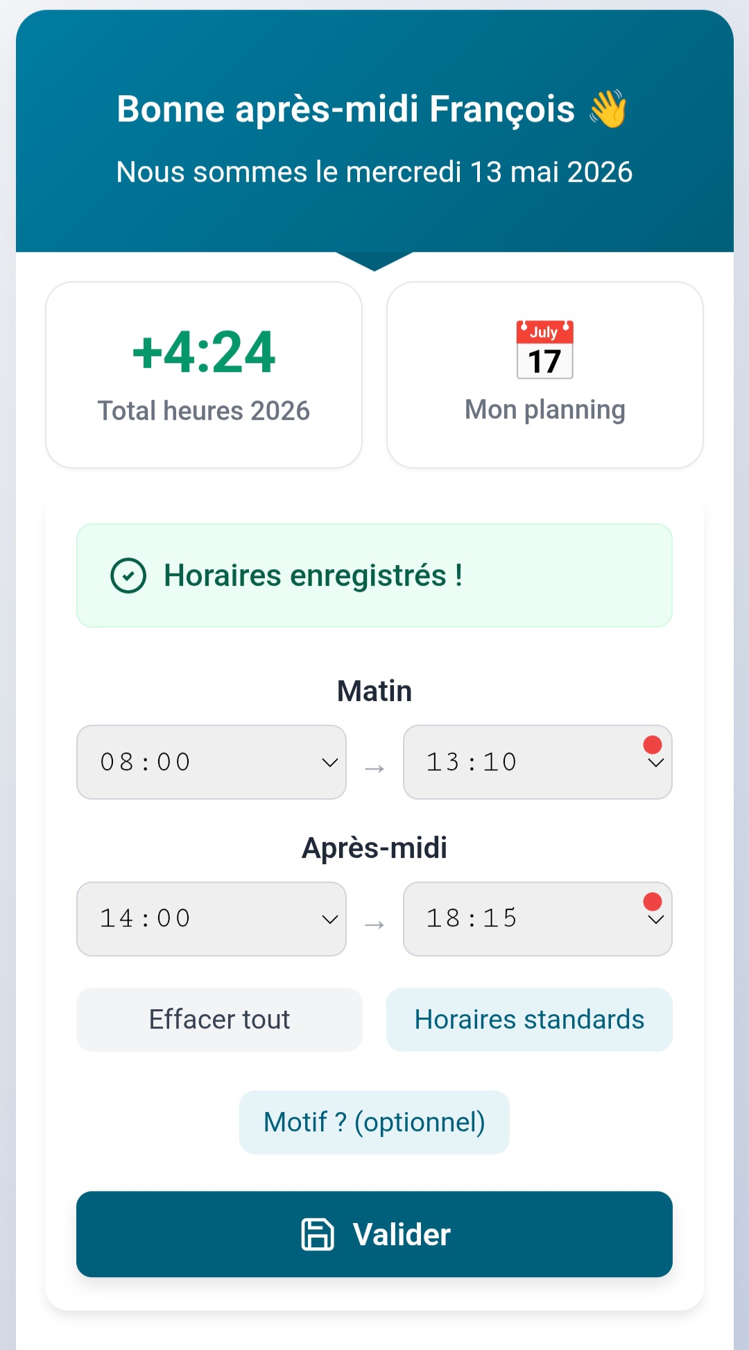 BadouBoard - Modification horaires