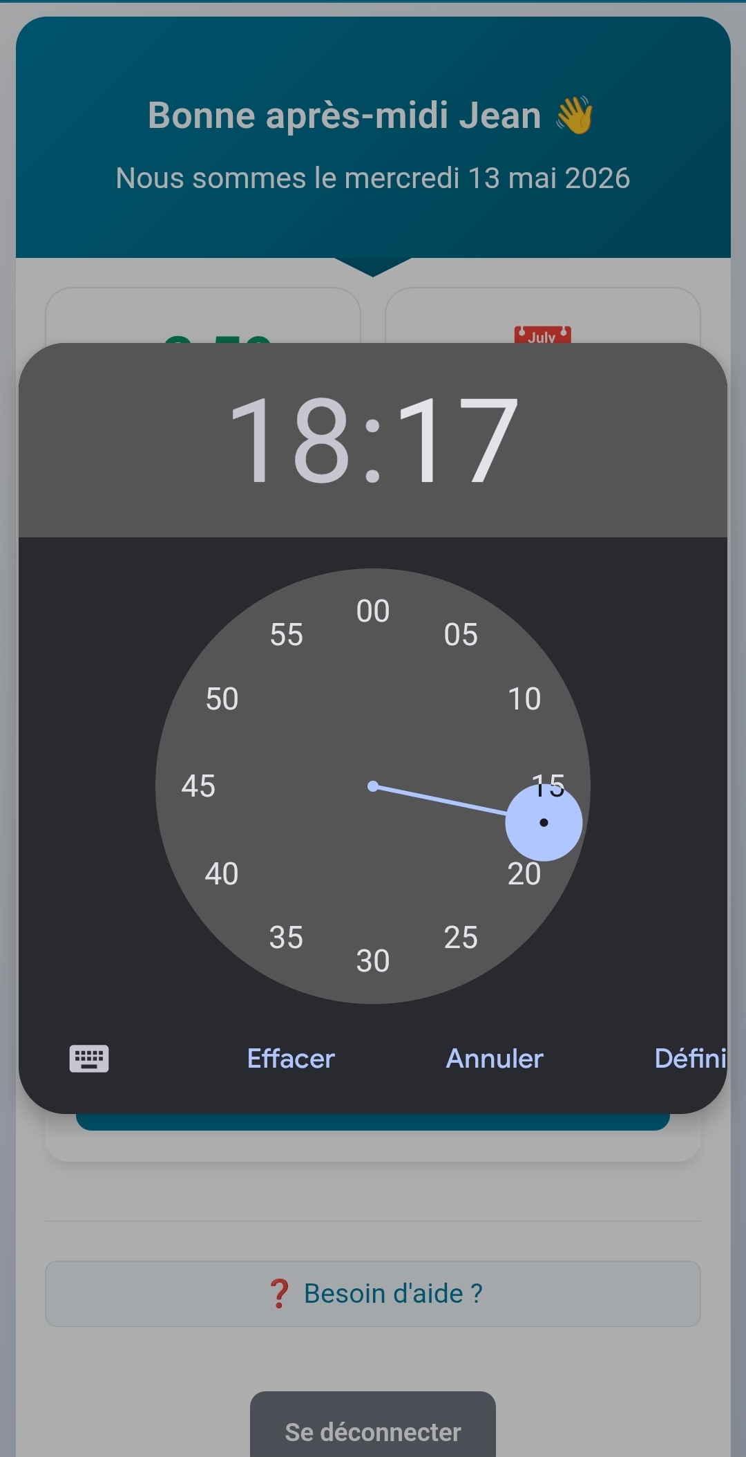Modification de l'horaire